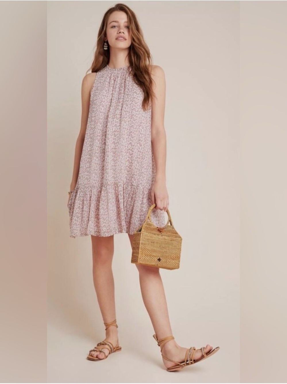 Anthropologie Pink Floral Sleeveless Midi Dress